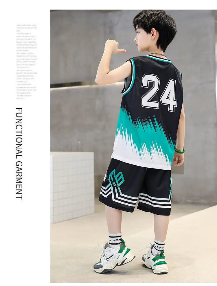 Boys Summer Quick-Dry Basketball Sports Suits 4-14 Years Boys Sleeveless Vset+Short Pants 2pcs Sets Kids Sports Outfits Clothing