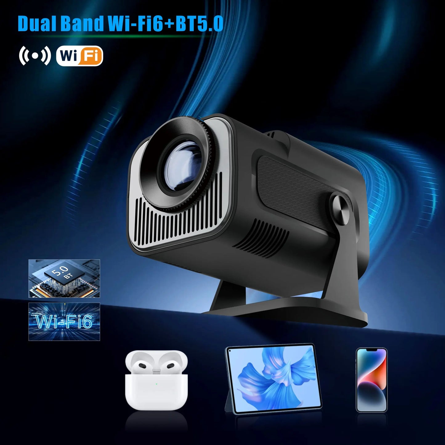 4K HY-320 Projector Mini Android 11 Wifi6 320ANSI Allwinner H713 1280*720P BT5.0 Home Cinema Office Smart Portable Projector