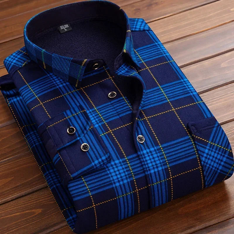 2024 Men's Autumn Winter Casual Long Sleeve Plaid Shirt Thick Warm Men's Casual High Quality Soft Large Size Warm Shirt Tops 4XL