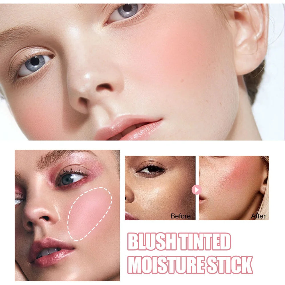 Silky Silky Matte Pearl Stick Blush Cream for Lips and Cheeks with Rotating Flat Tube Makeup