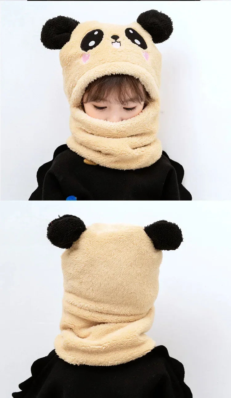 Cartoon Hat for Girls Boys Scarf Thicken Cap Winter Hat for Kids Newborn Baby Stuff Children Hat Plus Fleece Kids Caps 1-18Years