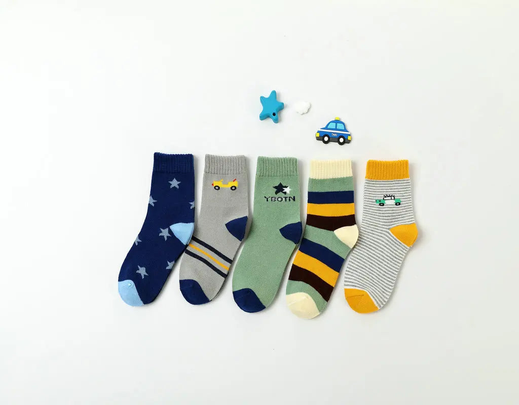 New Children's Socks Cotton Striped Car Boys' Socks Spring Autumn Cartoon Student Socks For Boys 3-15 Year