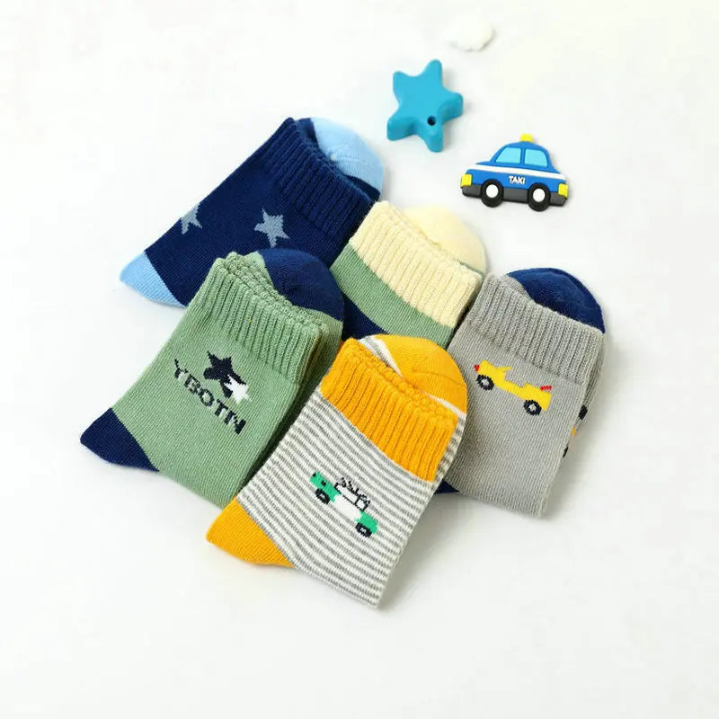 New Children's Socks Cotton Striped Car Boys' Socks Spring Autumn Cartoon Student Socks For Boys 3-15 Year