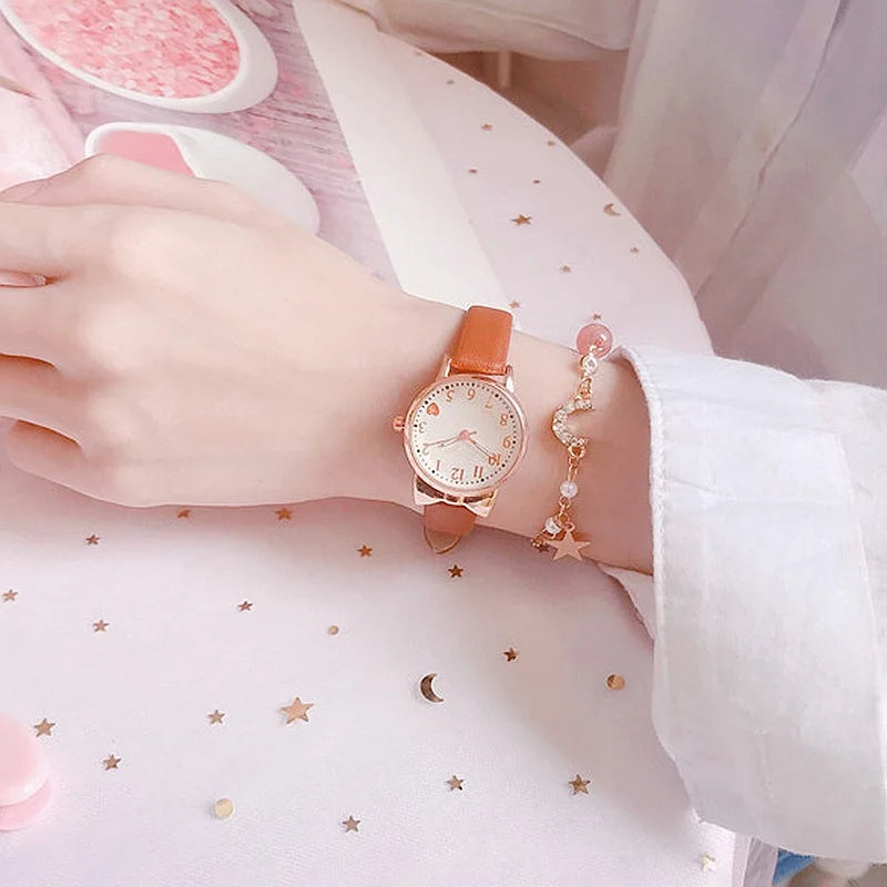 Fashion Kids Love Digital Dial Children Watch Set Leather Strap Quartz Watches Kid Girls Clock Children Watch + Bracelet no box