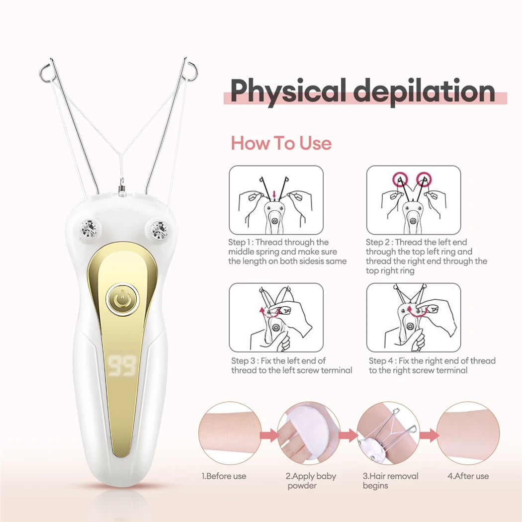 Electric Body Hair Remover Women's Cotton Thread Leg Arm Shaver Razor Lady Beauty Neck Rechargeable Hair Epilator