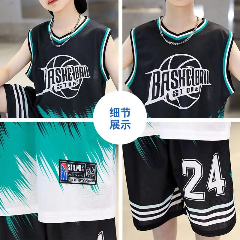 Boys Summer Quick-Dry Basketball Sports Suits 4-14 Years Boys Sleeveless Vset+Short Pants 2pcs Sets Kids Sports Outfits Clothing