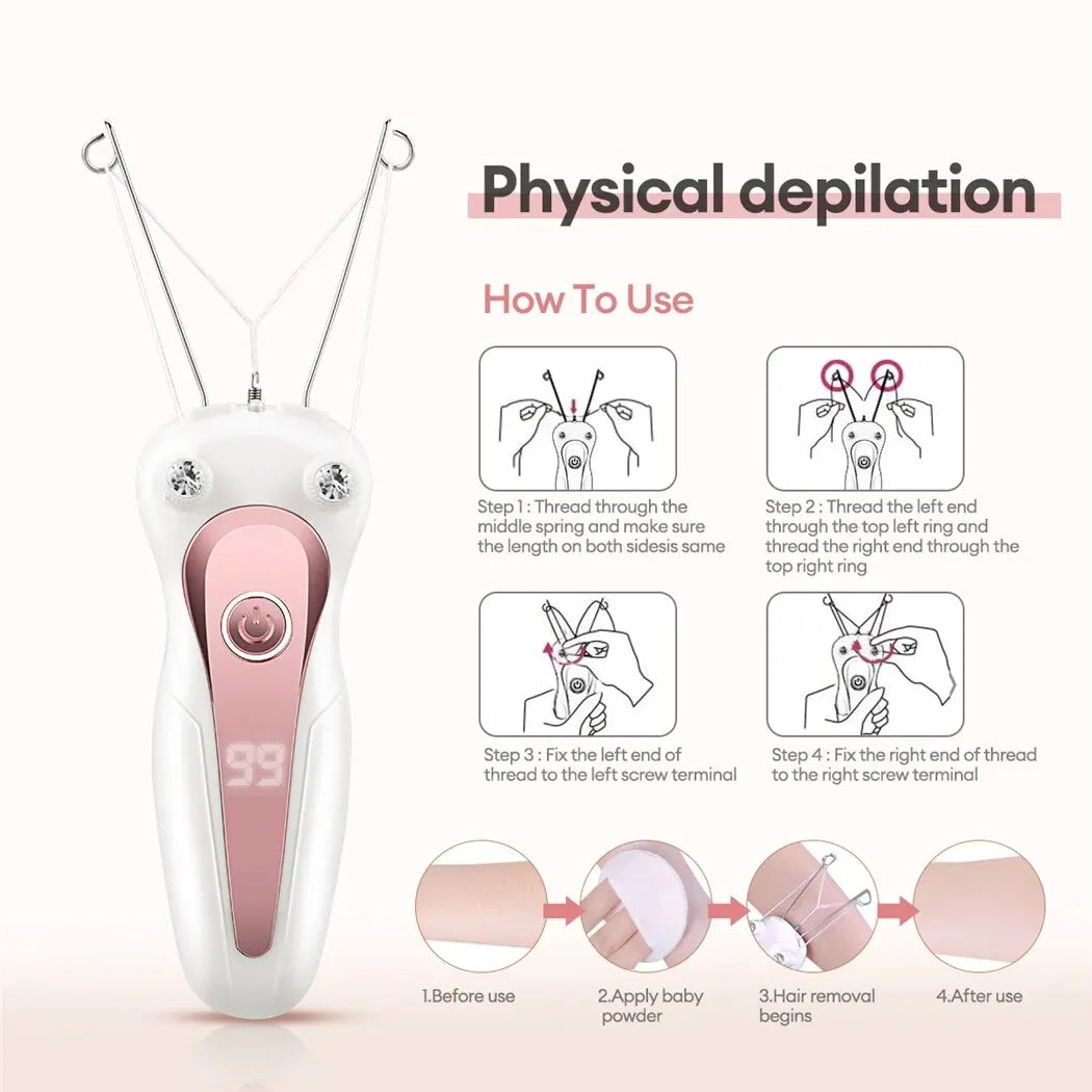 Electric Body Hair Remover Women's Cotton Thread Leg Arm Shaver Razor Lady Beauty Neck Rechargeable Hair Epilator