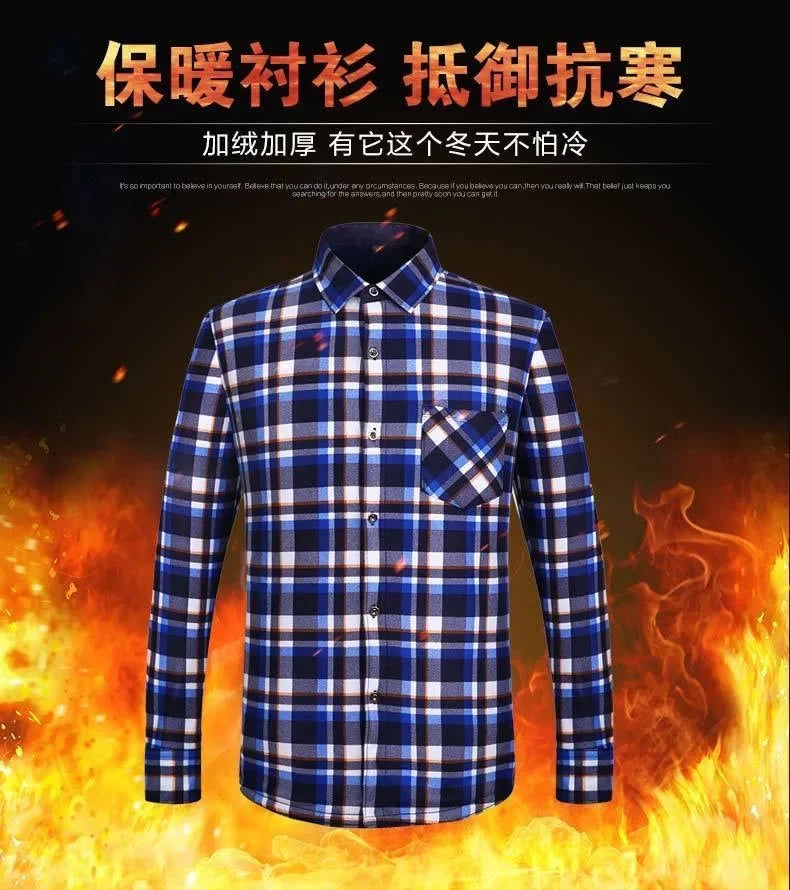 2024 Men's Autumn Winter Casual Long Sleeve Plaid Shirt Thick Warm Men's Casual High Quality Soft Large Size Warm Shirt Tops 4XL