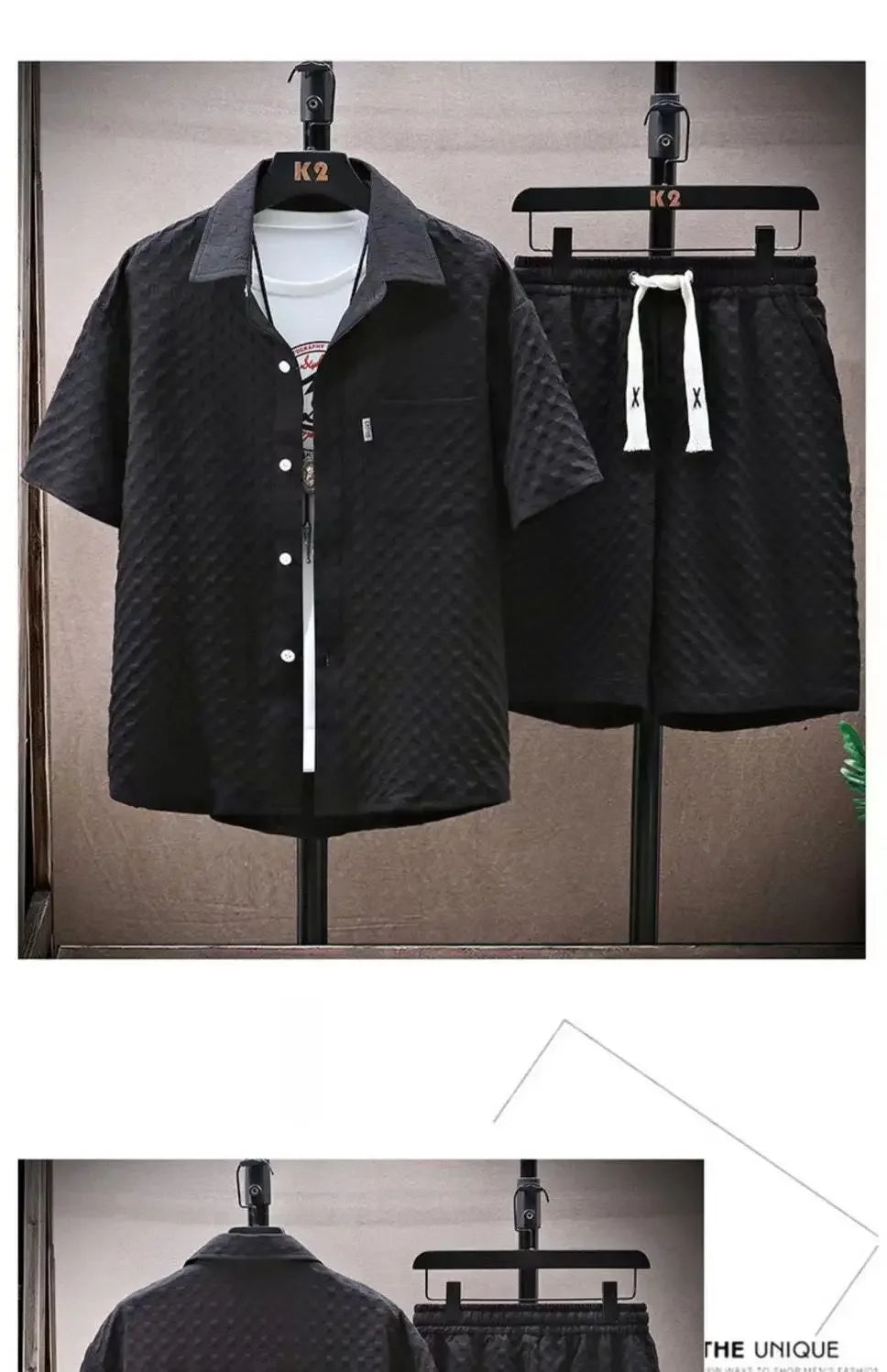 Men's Set High Quality Ice Silk Plaid Short Sleeved Lapel Shirt Shorts Two-piece for Men Korean Luxury Casual Oversize Clothing