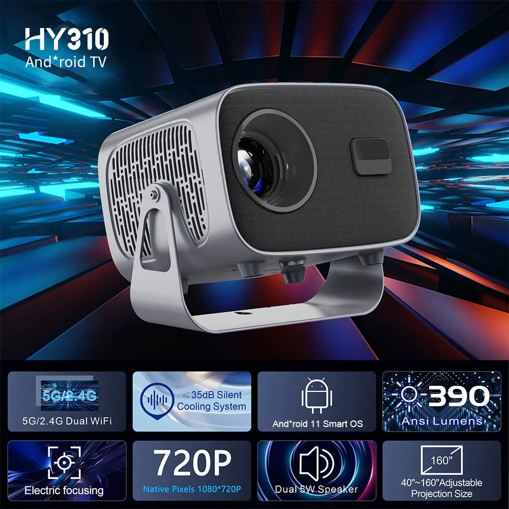 HY310 4K Android 11 Projector Native 1080*720P 390ANSI 2.4G&5G Dual BT5.0 Cinema portable Home Projector