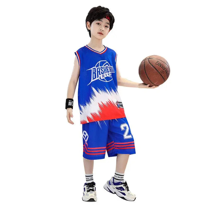 Boys Summer Quick-Dry Basketball Sports Suits 4-14 Years Boys Sleeveless Vset+Short Pants 2pcs Sets Kids Sports Outfits Clothing