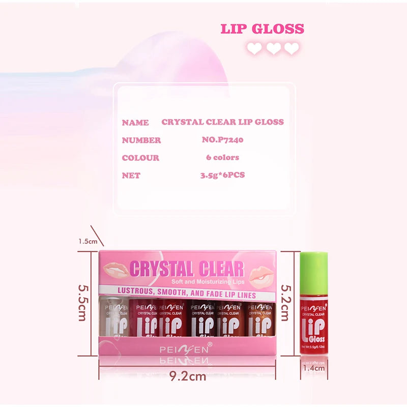 6-Pack Set Mirror Lip Gloss Moisturizing Lasting Pudding Lip Gloss Hydrating Waterproof Glossy Lip Gloss Makeup Lip Cosmetics