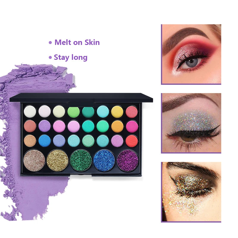 9/16/29/40 Colors Glitter Eyeshadow Palette With Makeup Mirror Pearlescent Matte Shimmer Pigment Long Lasting Eye Shadow Makeup