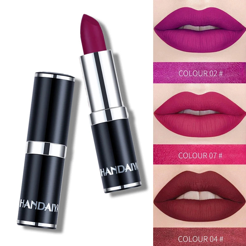 Handaiyan Sexy Nude Red Brown Purple Lipgloss Matte Lip Gloss Velvety Lipstick Matte Waterproof Makeup Long Lasting Cosmetic