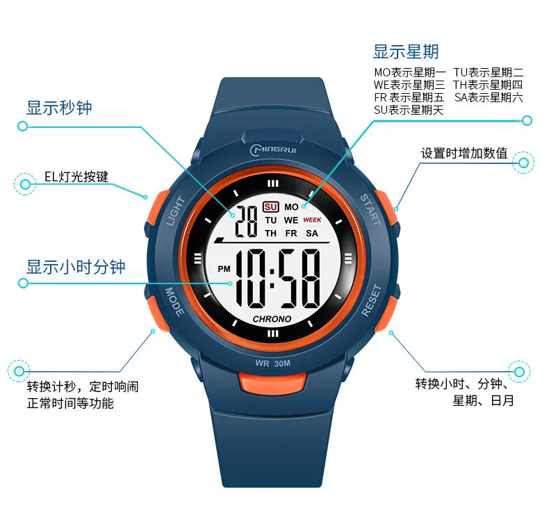 UTHAI CE49 Kids Watches Fashion Luminous Waterproof Alarm Clock Smart Watches Boys and Girls Student Electronic Watch Gift