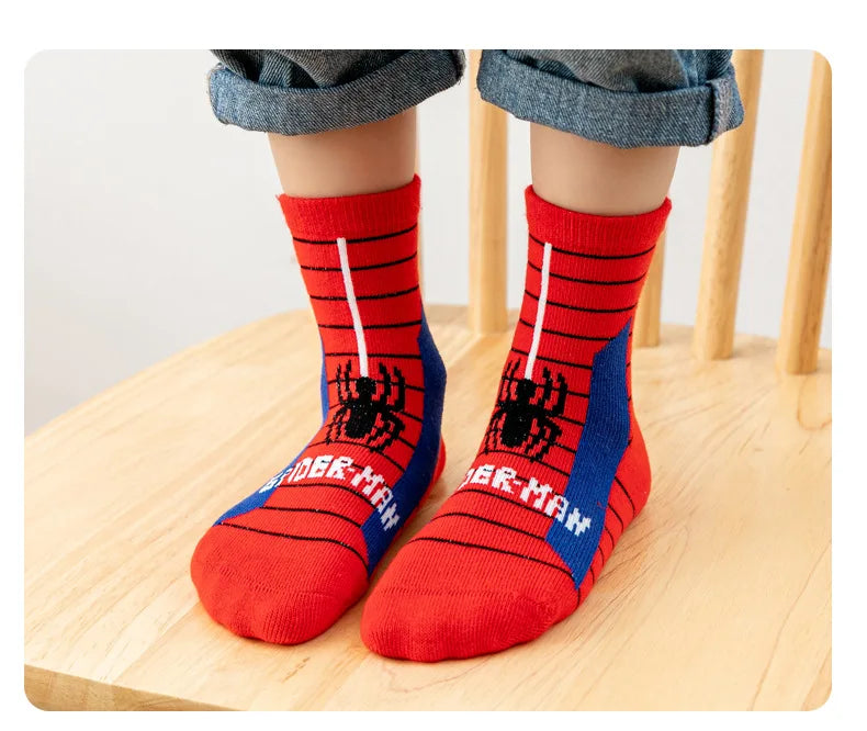 5 Pairs Marvel Kids Socks Mesh Breathable Ice Thin Socks Summer Kawaii Spider-Man Cartoon Childrens Mid-calf Cotton Sock for Boy