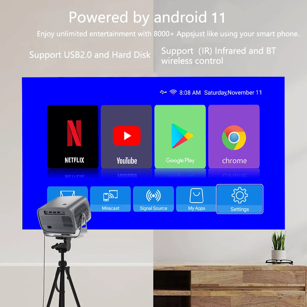 HY310 4K Android 11 Projector Native 1080*720P 390ANSI 2.4G&5G Dual BT5.0 Cinema portable Home Projector