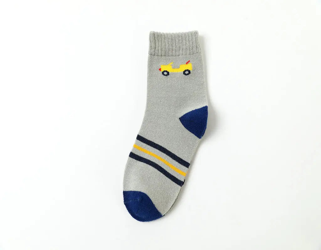 New Children's Socks Cotton Striped Car Boys' Socks Spring Autumn Cartoon Student Socks For Boys 3-15 Year