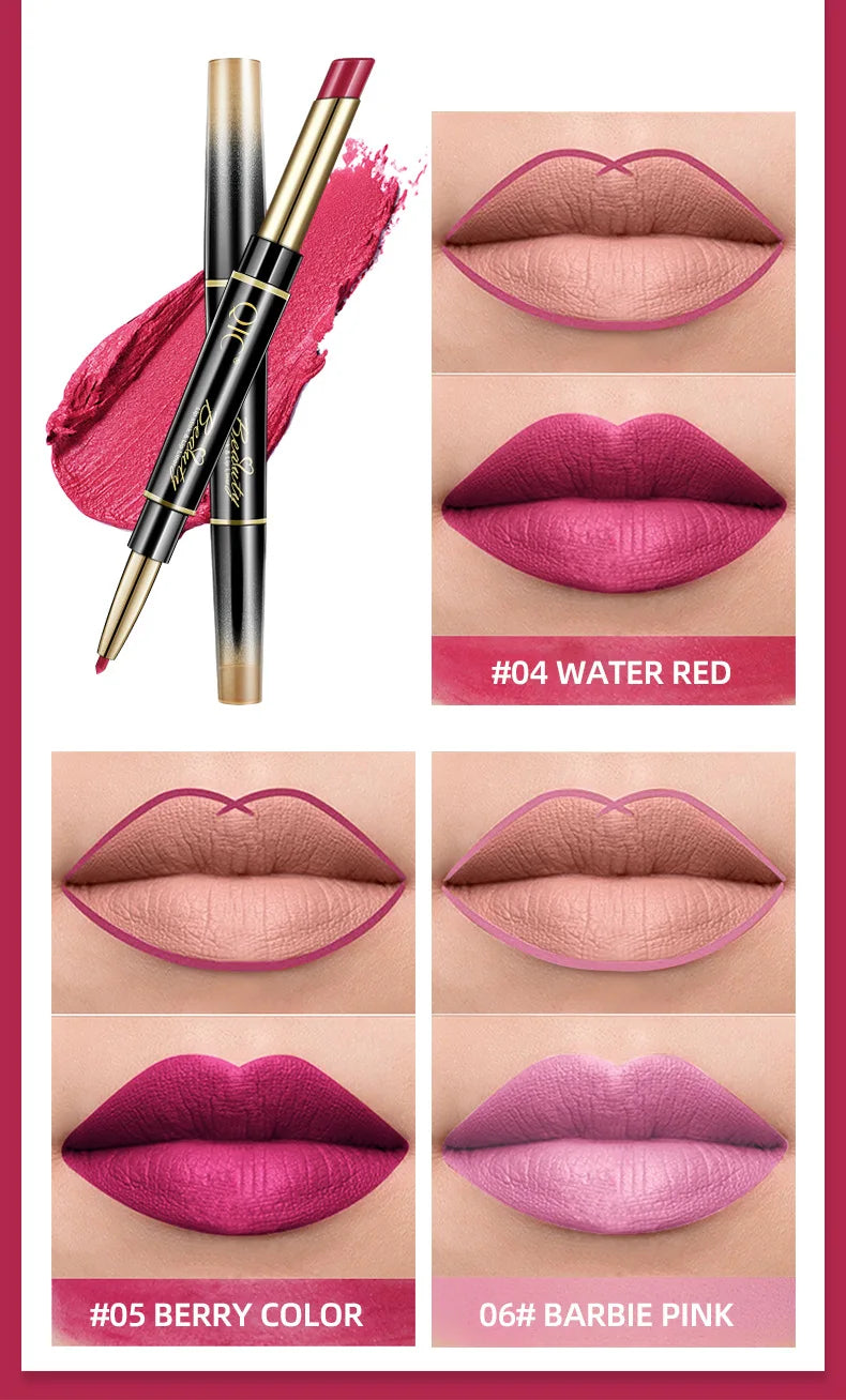 2 IN 1 Lip Liner Waterproof Matte Lipstick Pencil Sexy Red Long Lasting Lipliner Makeup Cosmetics