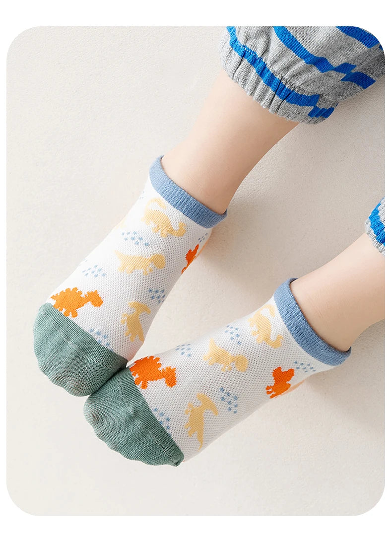 10pairs Children's Socks Thin Cotton Socks Breathable Short Socks Unisex Wear Cute Girls Socks Cartoon Boys Socks