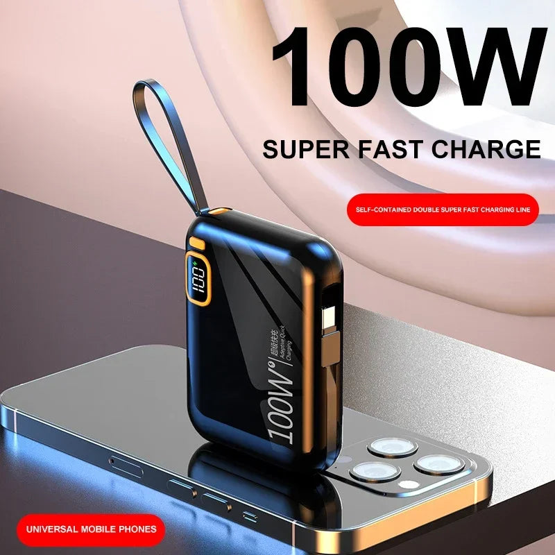 30000mah Portable Mini Power Bank PD100W Detachable USB to TYPE C Cable Fast Charging Powerbank For iPhone Xiaomi Samsung 2024