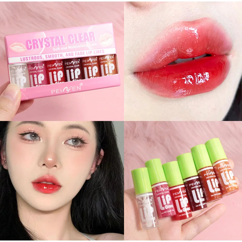 6-Pack Set Mirror Lip Gloss Moisturizing Lasting Pudding Lip Gloss Hydrating Waterproof Glossy Lip Gloss Makeup Lip Cosmetics