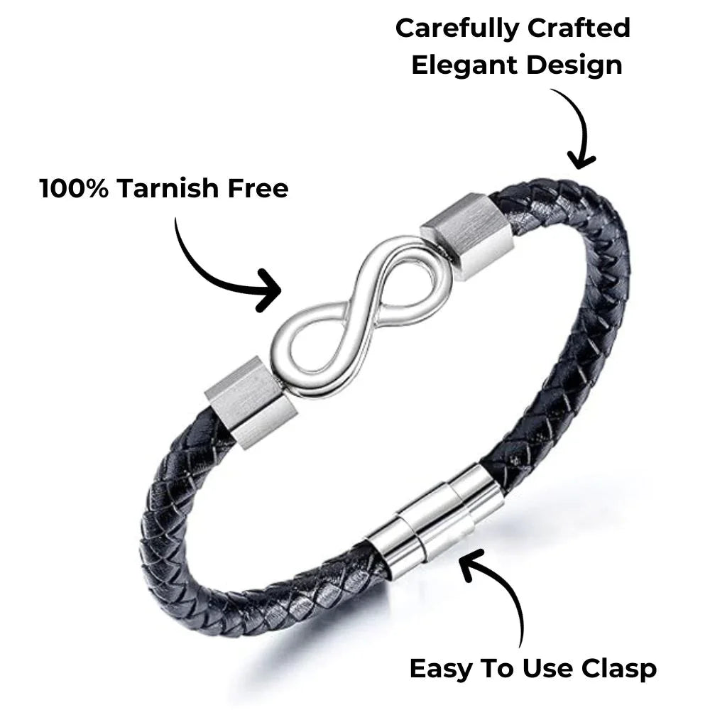 To My Man Peasonalized Dual Name Infinity Leather Bracelet with Custom Name Stainless Steel Braided Bracelet Bangle for Men Gift