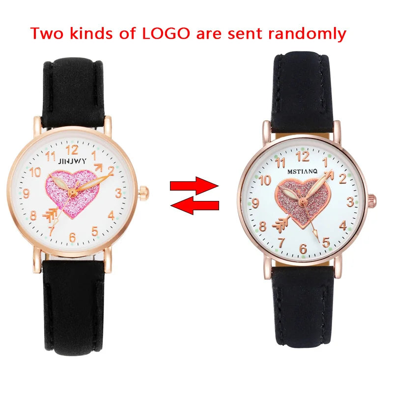 Cute Heart-shaped Dial Glowing Children's Watch Luminous Fluorescent Female Student Fashion Watch Simple love at first sight