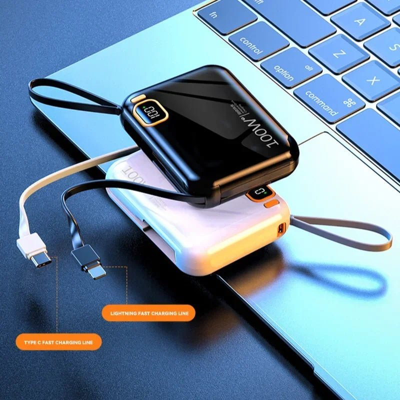 30000mah Portable Mini Power Bank PD100W Detachable USB to TYPE C Cable Fast Charging Powerbank For iPhone Xiaomi Samsung 2024