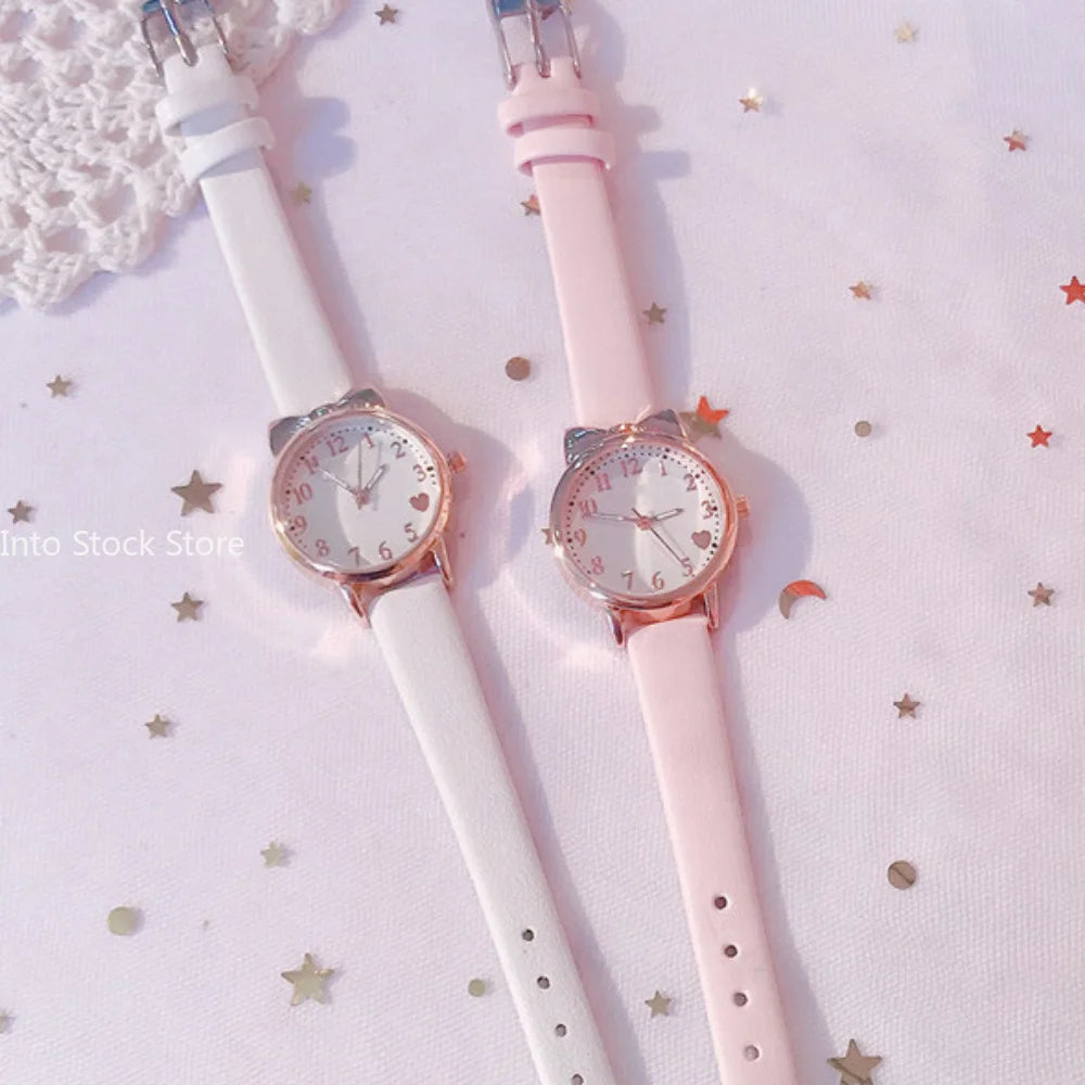 Fashion Kids Love Digital Dial Children Watch Set Leather Strap Quartz Watches Kid Girls Clock Children Watch + Bracelet no box