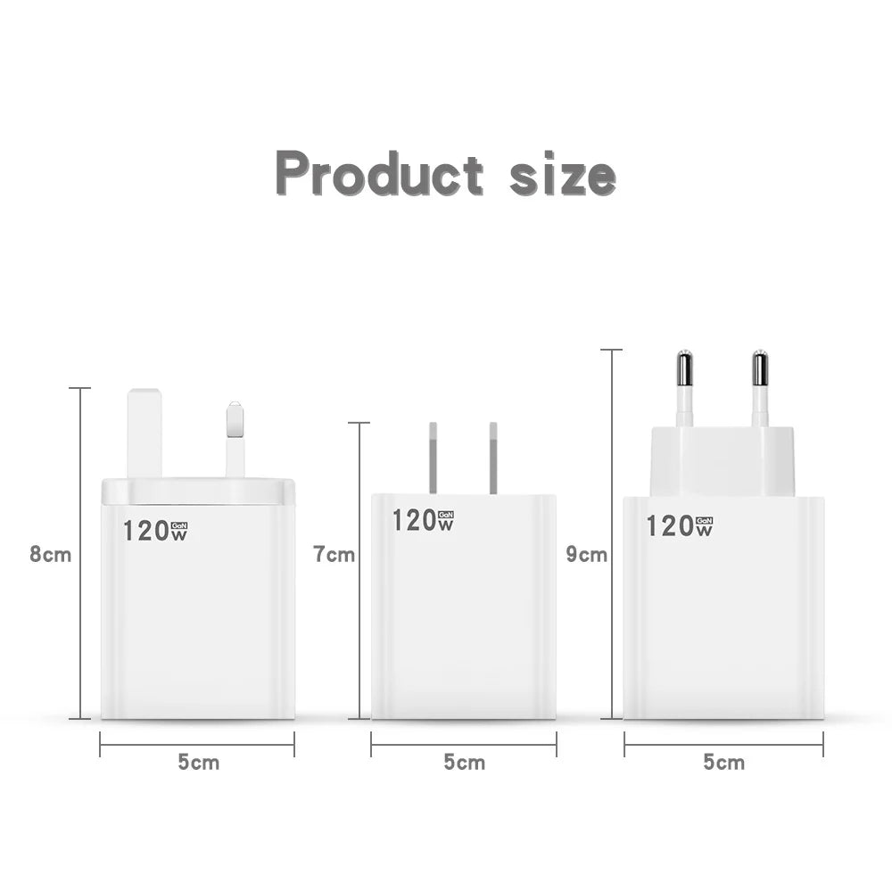 120W USB Charger Quick Charge 3.0 USB C Cable Type C Charge Cable Fast Phone Charger Wall Adapter for iPhone iPad Xiaomi Samsung