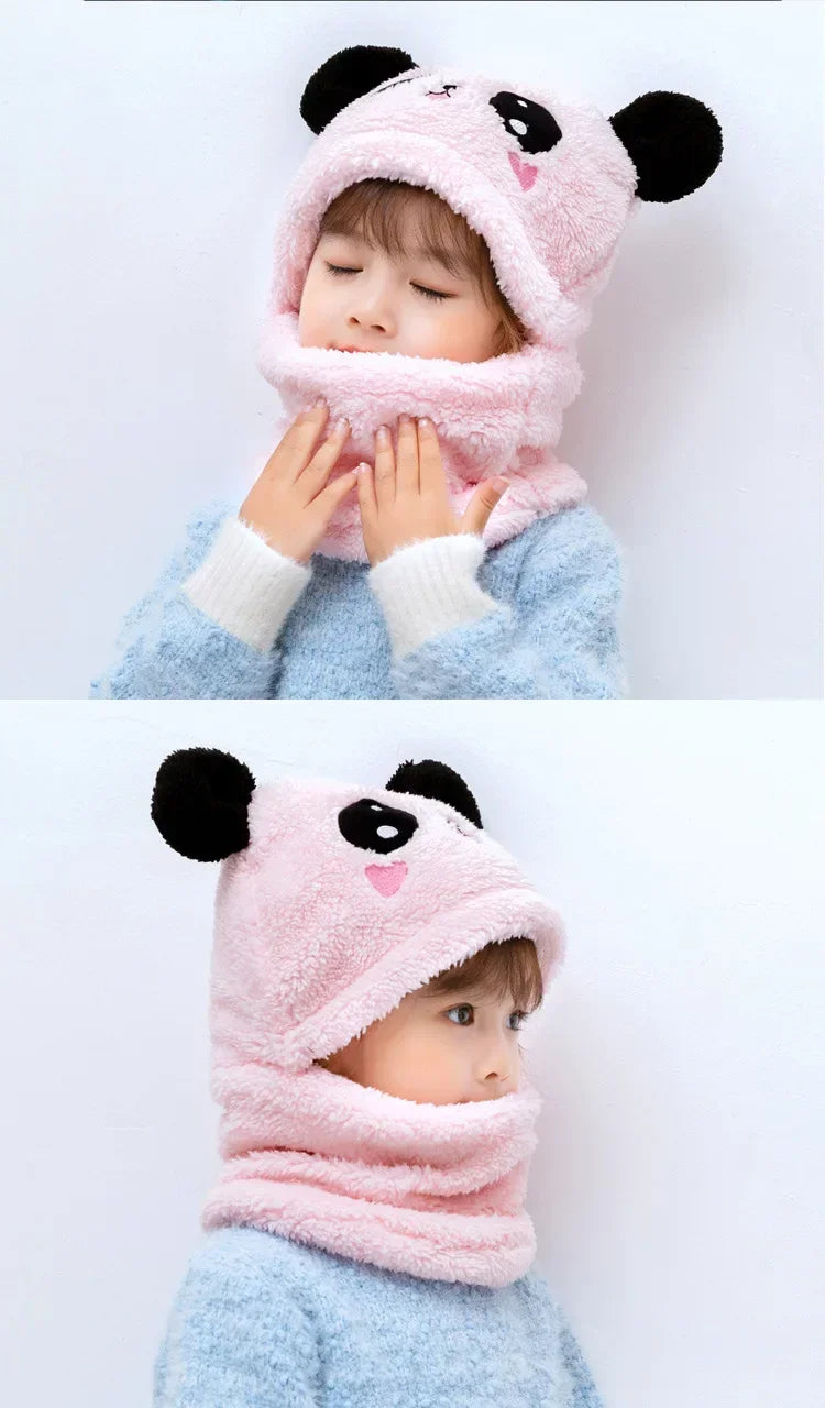 Cartoon Hat for Girls Boys Scarf Thicken Cap Winter Hat for Kids Newborn Baby Stuff Children Hat Plus Fleece Kids Caps 1-18Years