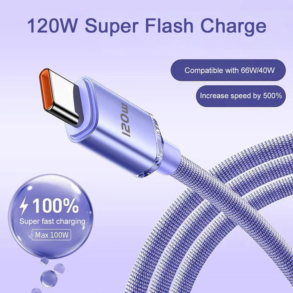 6A 120W Super Fast Charging Data Cable USB C Cable Super Fast Charger Cable For Huawei Glory Type-C Flash Charging Cable 2024