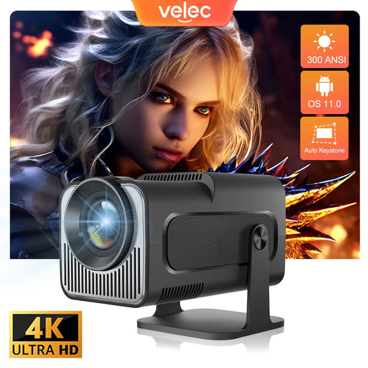 Velec HY320 Mini Projector Newly Native 720P Android 11 4K 300ANSI Wifi6 BT5.0 Home Outdoor 180° Rotable Projector HY320 MINI