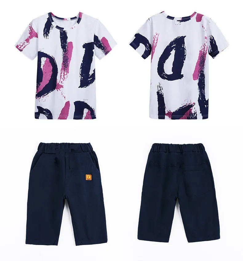 Children clothes Boys Clothing Sets Summer Cotton Teenage Kids  Suit For 4 6 8 10 12 14 Years Short Sleeve Shirt Shorts Set