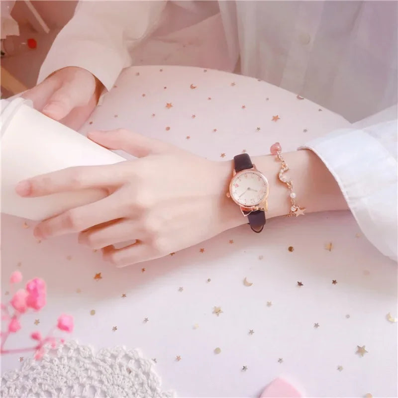 Fashion Kids Love Digital Dial Children Watch Set Leather Strap Quartz Watches Kid Girls Clock Children Watch + Bracelet no box