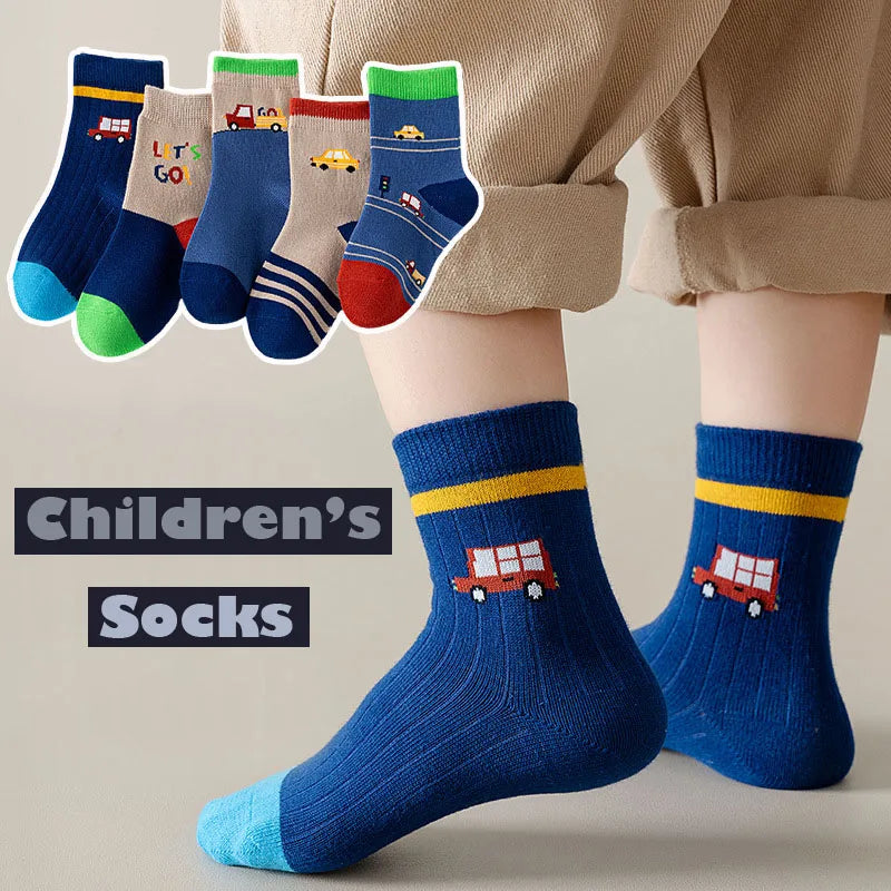 1-14y Kids' Socks 5 Pairs/lot Soft Cotton Thin Socks Autumn Cotton Socks Medium Little Big Boys Crew Sock