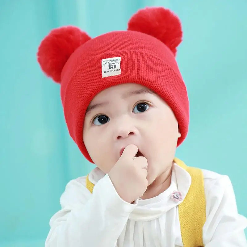 Winter Warm Baby Knitted Hats with Scarf Kids Knit Beanie Hats Solid Color Children's Hat for Toddler Boys Girls Accessories