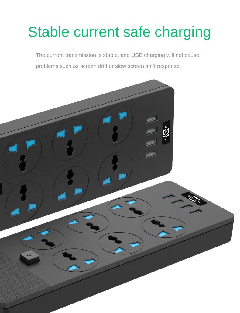 2024 New 3000W Power Strip With Built-in 4USB Interface, 6 Direct Power Sockets, 2M Cable, High-power Strip